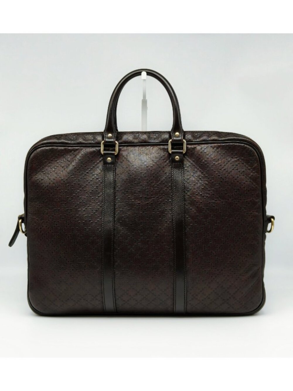 Gucci Brown GG Monogram Briefcase Handbag Top Handle - Picture 2 of 15